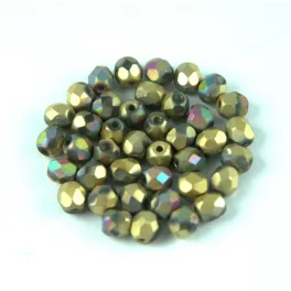   Czech Firepolished Round Glass Bead - Crystal California Green - 4mm