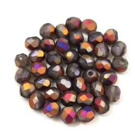   Czech Firepolished Round Glass Bead - Crystal Matt Sliperit - 4mm