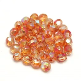   Czech Firepolished Round Glass Bead - Crystal Orange Rainbow -4mm