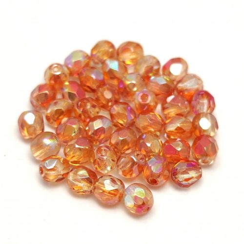 Czech Firepolished Round Glass Bead - Crystal Orange Rainbow -4mm