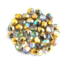   Czech Firepolished Round Glass Bead - Crystal Golden Rainbow - 4mm