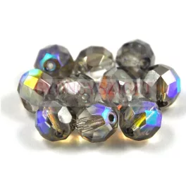   Czech Firepolished Round Glass Bead - crystal graphite rainbow - 4mm