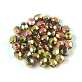   Czech Firepolished Round Glass Bead - Crystal California Pink - 4mm