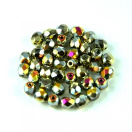   Czech Firepolished Round Glass Bead - Crystal California Sun - 4mm