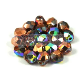   Czech Firepolished Round Glass Bead - Crystal Glittery Bronze - 4mm