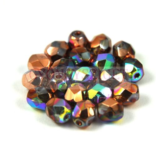 Czech Firepolished Round Glass Bead - Crystal Glittery Bronze - 4mm