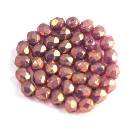  Czech Firepolished Round Glass Bead - opal purple-bronzee luster-4mm