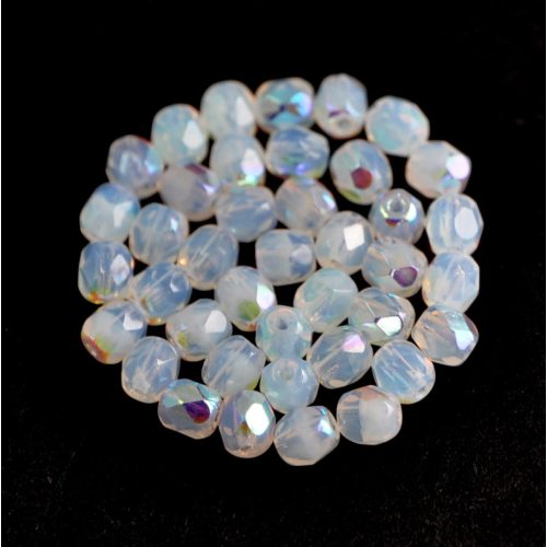 Czech Firepolished Round Glass Bead - white opal ab-3mm