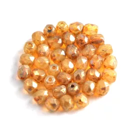   Czech Firepolished Round Glass Bead - opal white traventin-4mm
