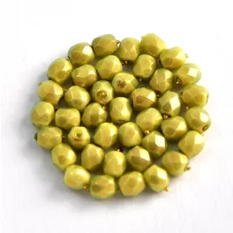   Czech Firepolished Round Glass Bead - pastel green golden shine-4mm
