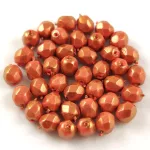 Czech Firepolished Round Glass Bead - Coral Golden Shine - 4mm