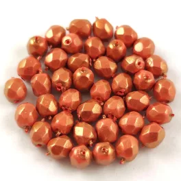   Czech Firepolished Round Glass Bead - Coral Golden Shine - 4mm