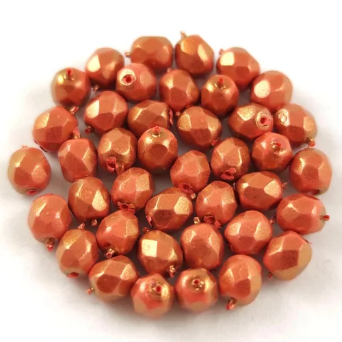 Czech Firepolished Round Glass Bead - Coral Golden Shine - 4mm