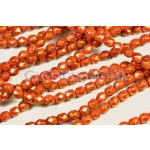 Czech Firepolished Round Glass Bead - Coral Golden Shine - 4mm