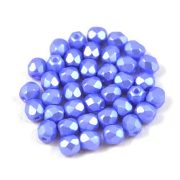   Czech Firepolished Round Glass Bead - Pastel light blue - 4mm
