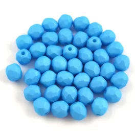  Czech Firepolished Round Glass Bead - Silk Satin Light Sapphire - 4mm