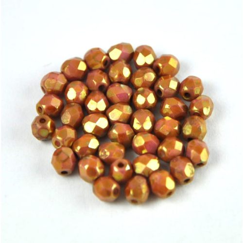 Czech Firepolished Round Glass Bead - Opaque White Pink Bronze Luster - 4mm