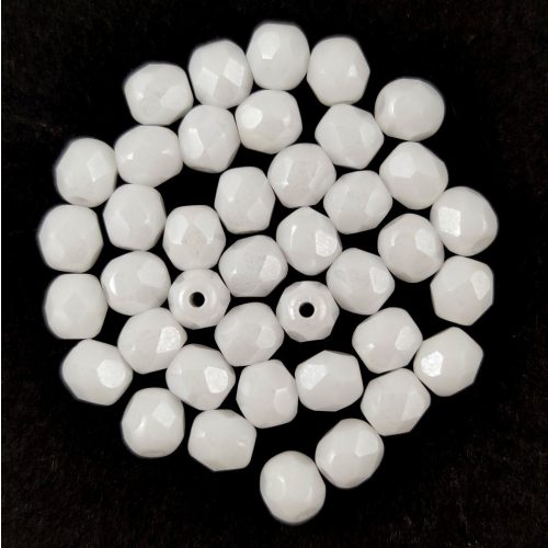 Czech Firepolished Round Glass Bead - white-pearl luster-4mm