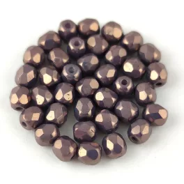   Czech Firepolished Round Glass Bead - Opaque White Purple Luster - 4mm