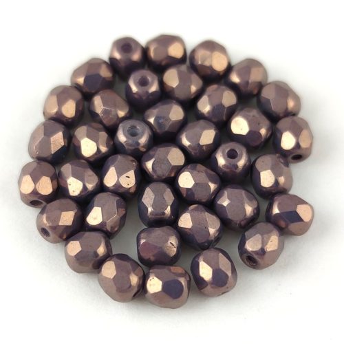 Czech Firepolished Round Glass Bead - Opaque White Purple Luster - 4mm