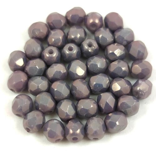 Czech Firepolished Round Glass Bead - Alabaster Purple Gray Luster - 4mm