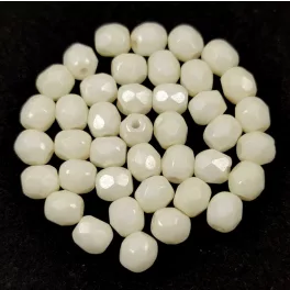   Czech Firepolished Round Glass Bead - Yellow Lustered White - 4mm