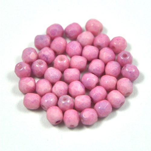 Czech Firepolished Round Glass Bead - alabaster pink luster - 4mm