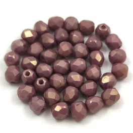   Czech Firepolished Round Glass Bead - alabaster purple bronzee luster - 4mm
