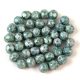 Czech Firepolished Round Glass Bead - Chalk White Dark Green Marble - 4mm