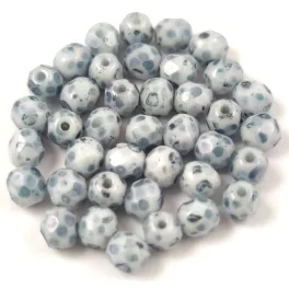 Czech Firepolished Round Glass Bead - white aqua marble-4mm