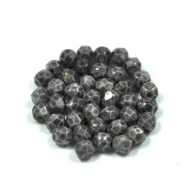 Czech Firepolished Round Glass Bead - white gray marble-4mm