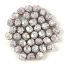   Czech Firepolished Round Glass Bead - Grey Lustered White Marble - 4mm
