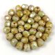 Czech Firepolished Round Glass Bead - Grey Green Lustered White Marble - 4mm