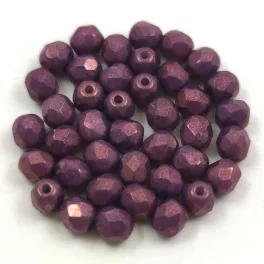   Czech Firepolished Round Glass Bead - marble amethyst luster - 4mm