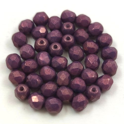 Czech Firepolished Round Glass Bead - marble amethyst luster - 4mm