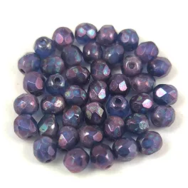   Czech Firepolished Round Glass Bead - White Sapphire Nebula - 4mm