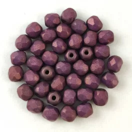   Czech Firepolished Round Glass Bead - Matt Lila Vega Luster - 4mm