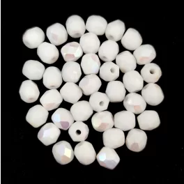   Czech Firepolished Round Glass Bead - Opaque Matt White AB - 4mm