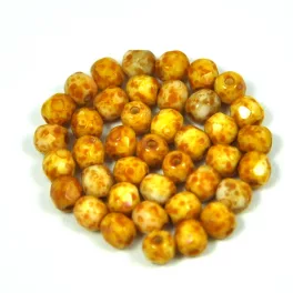   Czech Firepolished Round Glass Bead - alabaster picasso - 4mm