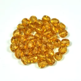   Czech Firepolished Round Glass Bead - bronzee lined topaz - 4mm
