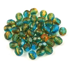   Czech Firepolished Round Glass Bead - Topaz Capri Blend - 4 mm
