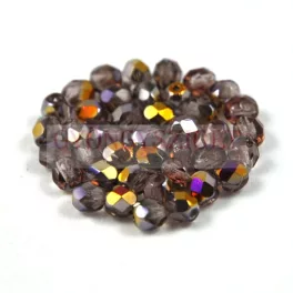   Czech Firepolished Round Glass Bead - amethyst sliperit - 4mm