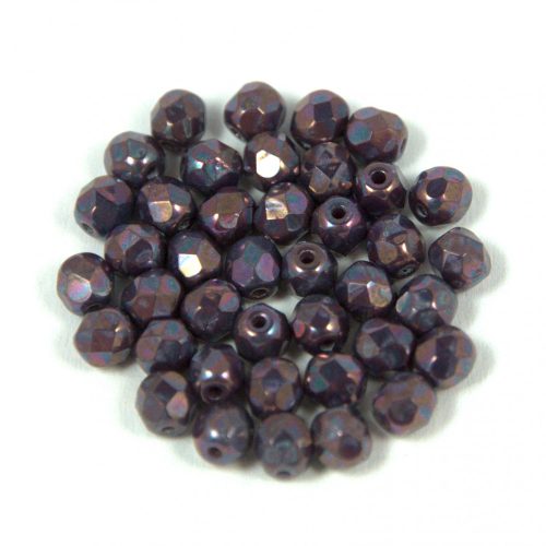 Czech Firepolished Round Glass Bead - amethyst nebula - 4mm