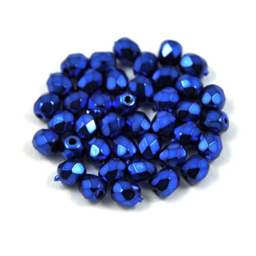 Czech Firepolished Round Glass Bead - higher metallic midnight blue - 4mm