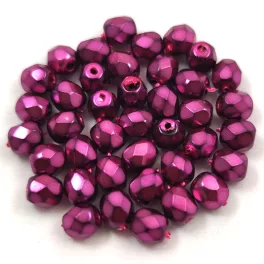   Czech Firepolished Round Glass Bead - higher metallic pink - 4mm