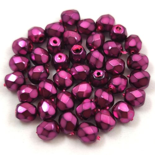 Czech Firepolished Round Glass Bead - higher metallic pink - 4mm