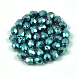   Czech Firepolished Round Glass Bead - higher metallic turquoise - 4mm