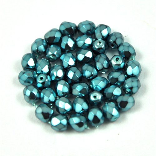 Czech Firepolished Round Glass Bead - higher metallic turquoise - 4mm
