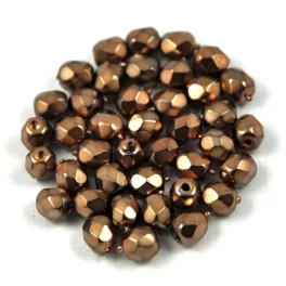   Czech Firepolished Round Glass Bead - higher metallic haselnut - 4mm