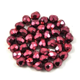   Czech Firepolished Round Glass Bead - higher metallic mauve - 4mm